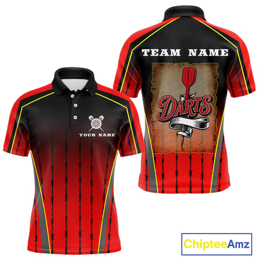 Red Black Barbed Western Darts Men's Cowboy Darts Shirt - Custom Name For Players NYN0498