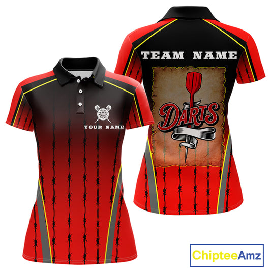 Red Black Barbed Western Darts Women's Cowboy Darts Shirt - Custom Name For Players NYN0498