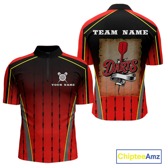 Red Black Barbed Western Darts Men's Cowboy Darts Shirt - Custom Name For Players NYN0498