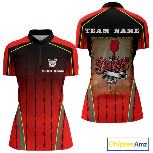 Red Black Barbed Western Darts Women's Cowboy Darts Shirt - Custom Name For Players NYN0498