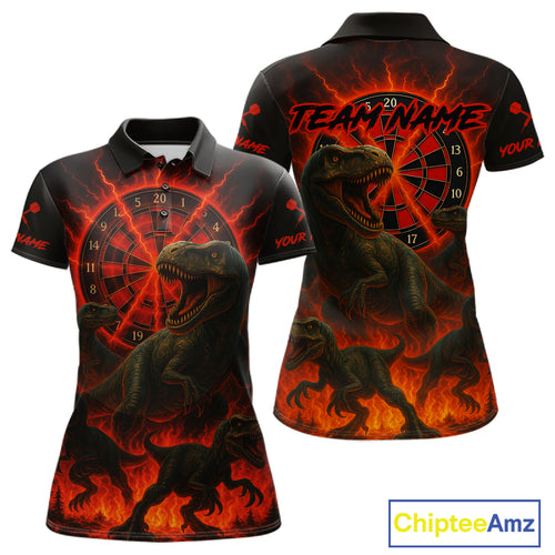 Custom Red Flaming Dinosaurs Dartboard Polo Dart Shirt For Women Dinosaur Dart Jerseys NYN1358