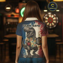 Load image into Gallery viewer, Custom Dinosaur Plays Dart Funny Dart Polo Shirt For Women Colorful Grunge Dart Jerseys NYN1368