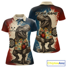 Load image into Gallery viewer, Custom Dinosaur Plays Dart Funny Dart Polo Shirt For Women Colorful Grunge Dart Jerseys NYN1368