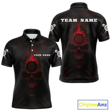 Load image into Gallery viewer, Red Flaming Dartboard In Grim Reaper Men's Team Shirt - Custom Name For Darts Jersey NYN0515