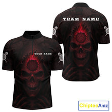 Load image into Gallery viewer, Red Flaming Dartboard In Grim Reaper Men's Team Shirt - Custom Name For Darts Jersey NYN0515