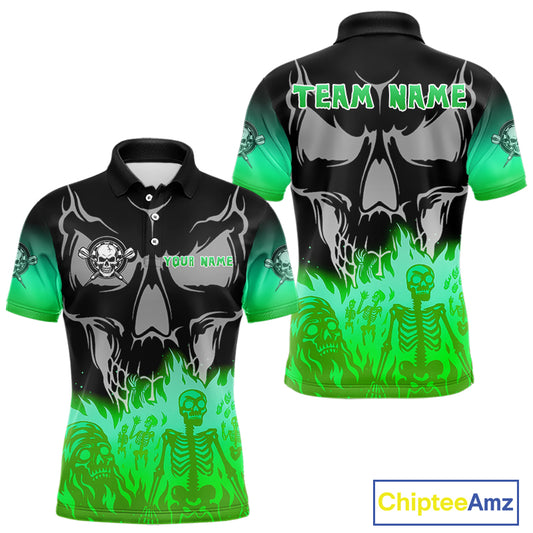 Green Flaming Skull Dartboard Polo Dart Shirt For Men Custom Outfits Darts Team Jersey NYN0997