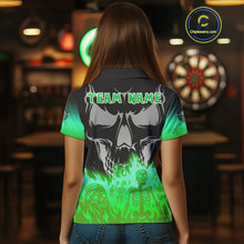 Load image into Gallery viewer, Green Flaming Skull Dartboard Polo Dart Shirt For Women Custom Outfits Darts Team Jersey NYN0997