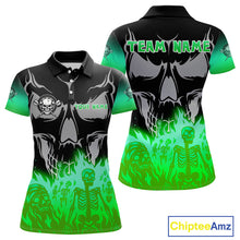 Load image into Gallery viewer, Green Flaming Skull Dartboard Polo Dart Shirt For Women Custom Outfits Darts Team Jersey NYN0997