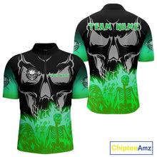 Load image into Gallery viewer, Green Flaming Skull Dartboard 1/4-Zip Dart Shirt For Men Custom Outfits Darts Team Jersey NYN0997