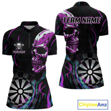 Load image into Gallery viewer, Purple Flaming Skull Dartboard 1/4-Zip Dart Shirt For Women Custom Outfits Darts Team Jersey NYN0998