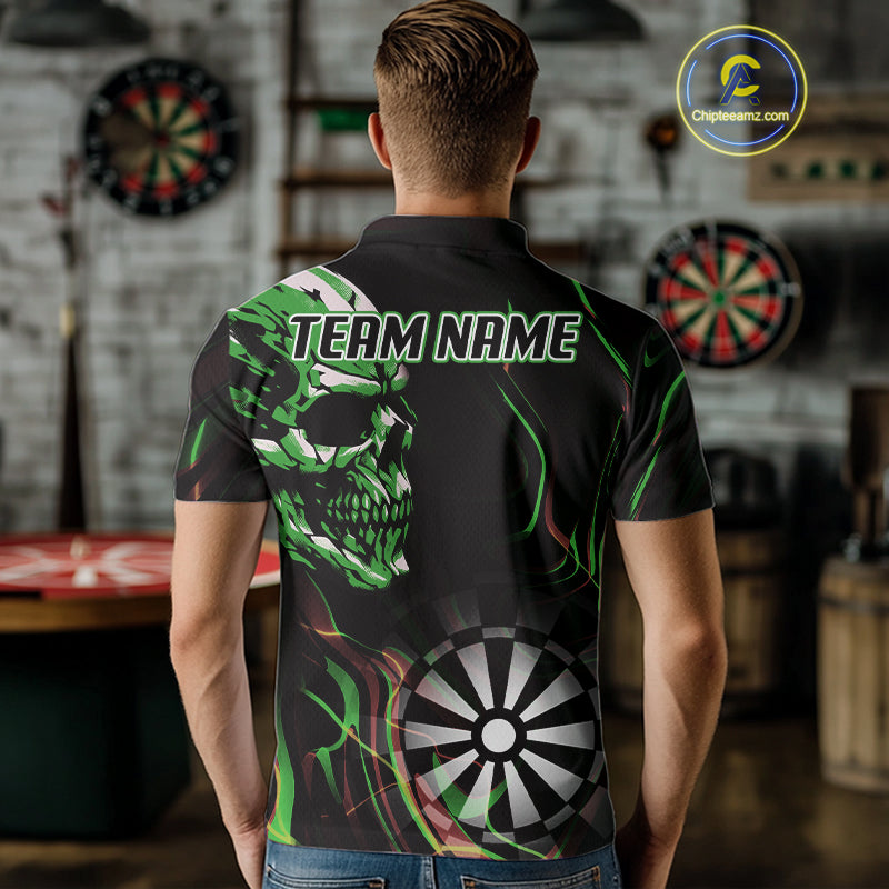 Custom Green And Orange Skull Dartboard Polo Dart Shirts For Men Darts Team Jersey NYN0999