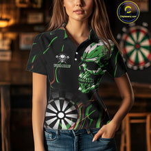 Load image into Gallery viewer, Custom Green And Orange Skull Dartboard Polo Dart Shirts For Women Darts Team Jersey NYN0999
