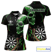 Load image into Gallery viewer, Custom Green And Orange Skull Dartboard Polo Dart Shirts For Women Darts Team Jersey NYN0999
