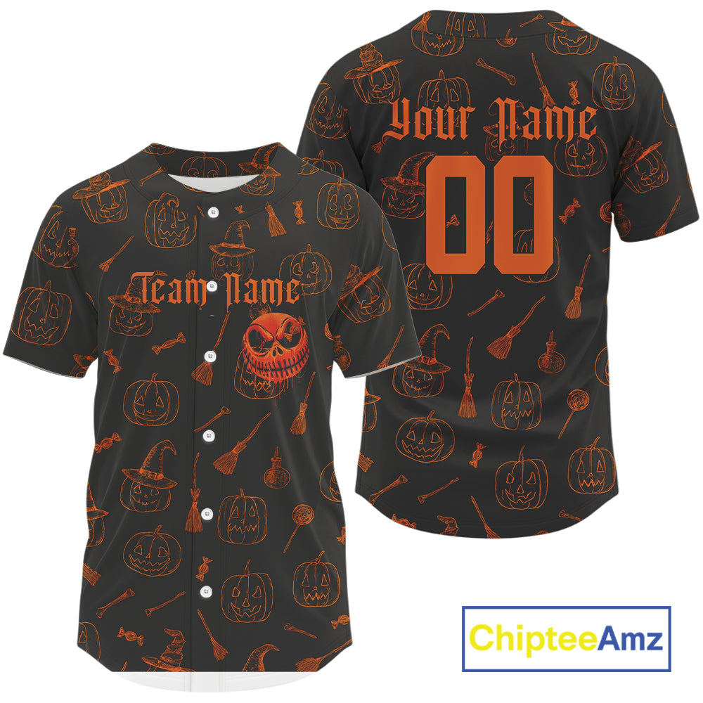 Custom Orange Pumpkin Halloween Baseball Jersey For Men Funny Halloween Baseball Shirt NYN1007