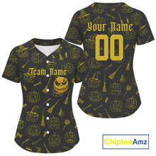 Load image into Gallery viewer, Custom Yellow Pumpkin Halloween Baseball Jersey For Women Funny Halloween Baseball Shirt NYN1008