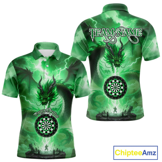 Custom Lightning Green Thunder Dragon Dartboard Polo Dart Shirt For Men, Darts Team Jersey NYN1012