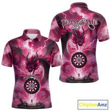 Load image into Gallery viewer, Custom Lightning Pink Thunder Dragon Dartboard Polo Dart Shirt For Men, Darts Team Jersey NYN1013