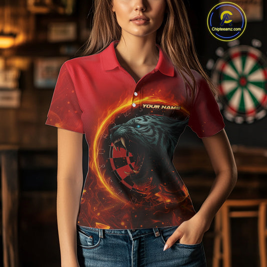 Panther Flaming Dartboard Custom Darts Polo Shirt For Women - Darts Team Jersey NYN0727