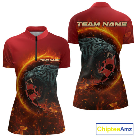 Panther Flaming Dartboard Custom Darts Quarter-Zip Shirt For Women - Darts Team Jersey NYN0727