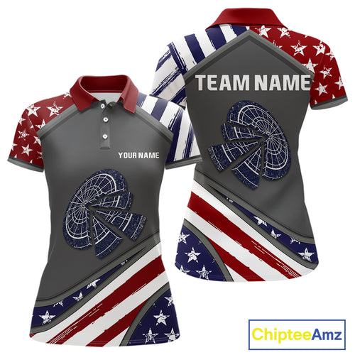 US Flag Cracked Dartboard Custom Darts Polo Shirt For Women - Darts Team Jersey NYN0728