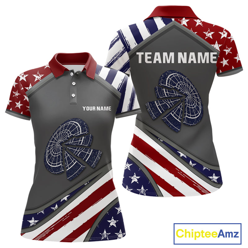 US Flag Cracked Dartboard Custom Darts Polo Shirt For Women - Darts Team Jersey NYN0728