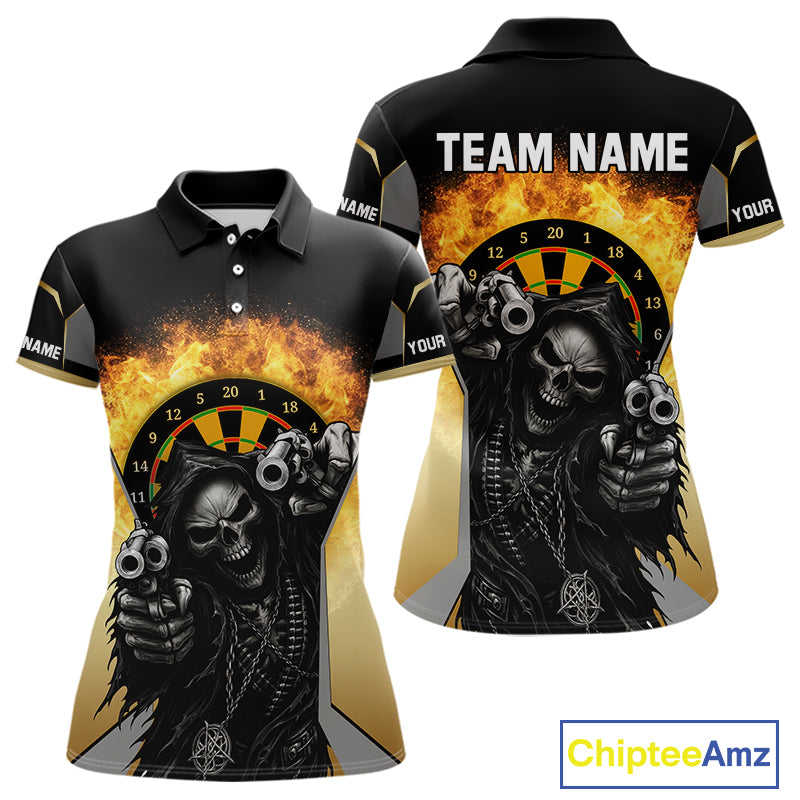Skeleton & Flame Dartboard Custom Darts Polo Shirt For Women - Darts Team Jersey NYN0731