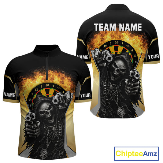 Skeleton & Flame Dartboard Custom Darts Quarter-Zip Shirt For Men - Darts Team Jersey NYN0731