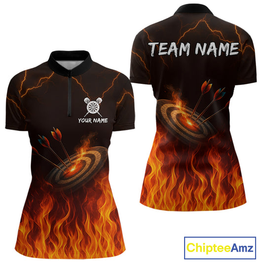 Flaming Darts & Arrow Custom Darts Quarter-Zip Shirt For Women - Darts Team Jersey NYN0732
