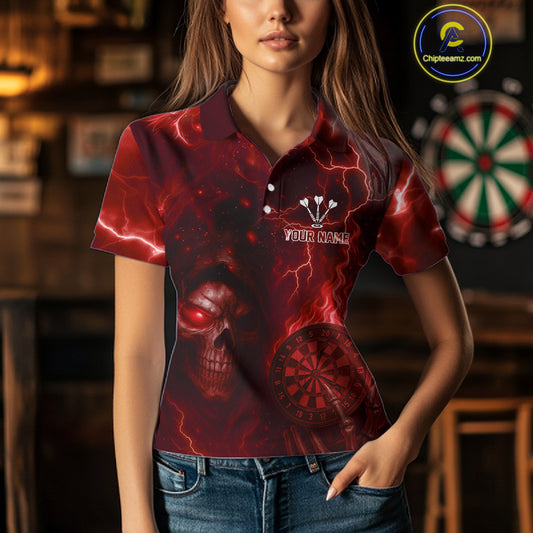 Personalized Red Flames Skull Dartboard Darts Jersey Custom Women's Skull Darts 1/4-Zip Shirt NYN1030