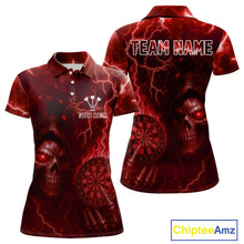 Load image into Gallery viewer, Personalized Red Flames Skull Dartboard Darts Jersey Custom Women&#39;s Skull Darts 1/4-Zip Shirt NYN1030