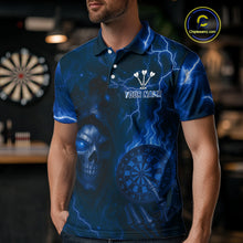 Load image into Gallery viewer, Personalized Blue Flames Skull Dartboard Darts Jersey Custom Men's Skull Darts Polo Shirt NYN1031