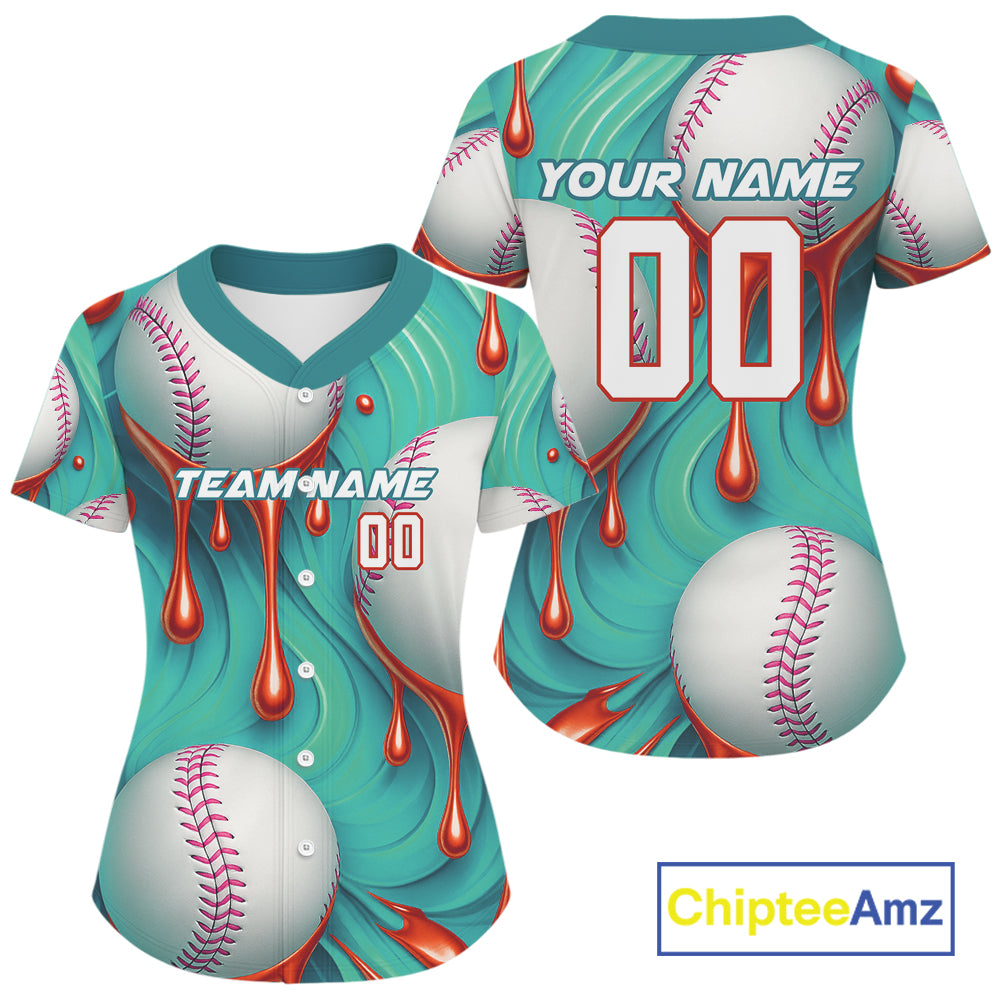 Women's Funny Baseball Jersey Custom Baseball Dripping With Baseball Team Shirts | Green NYN1035