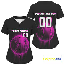 Load image into Gallery viewer, Women's Baseball Jersey Personalized Baseball Glitch Vertical Streak, Baseball Team | Purple NYN1038