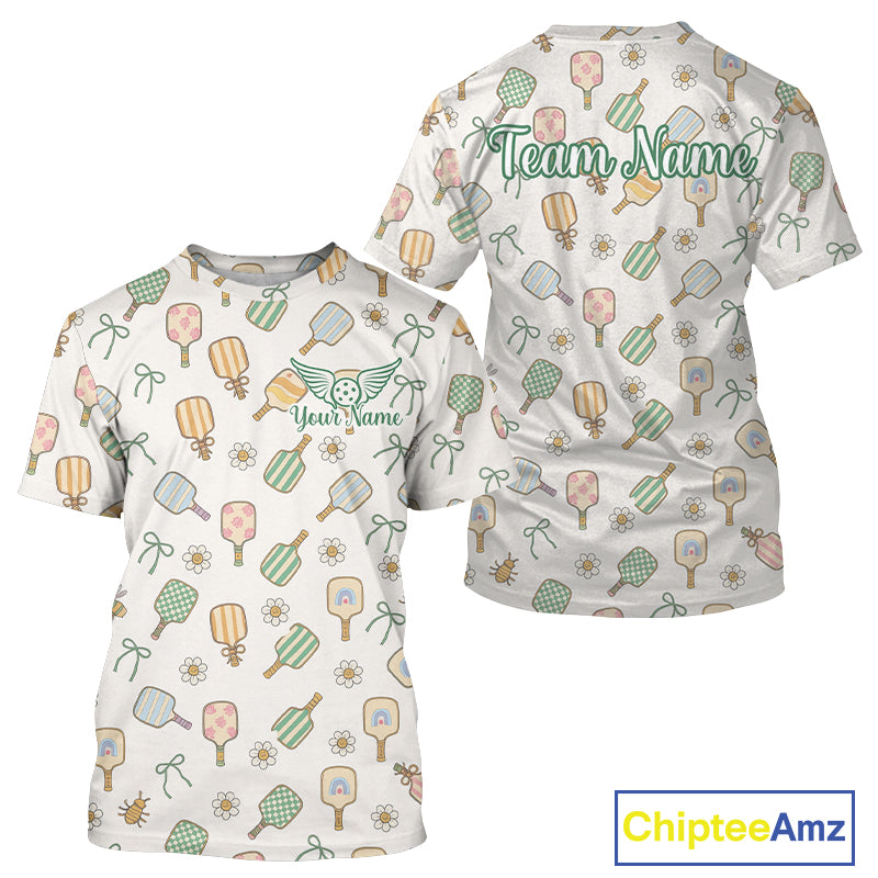Custom White Flowers Paddle Pickleball T-Shirt For Men Outfits Funny Pickleball Jersey NYN1373