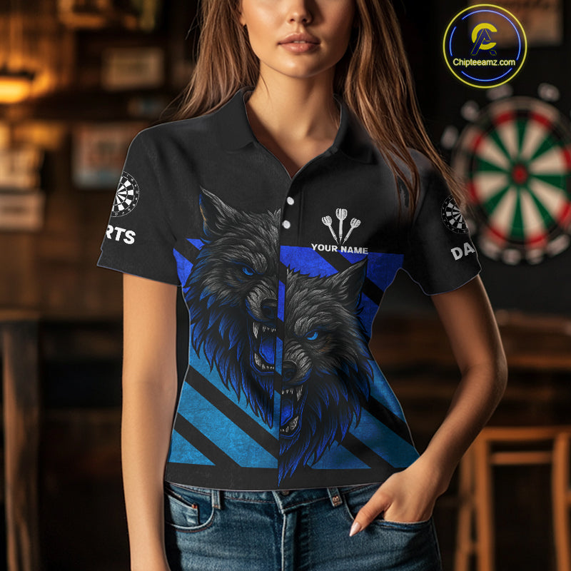 Personalized Azure Wolf & Arrow Men's Darts Shirt - Custom Name For Darts Jersey NYN0517