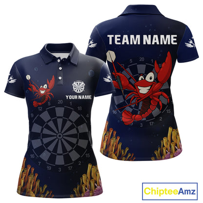 Maroon Lobster & Dartboard In The Ocean Women's Darts Shirt - Custom Name For Players NYN0523