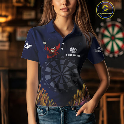 Maroon Lobster & Dartboard In The Ocean Women's Darts Shirt - Custom Name For Players NYN0523