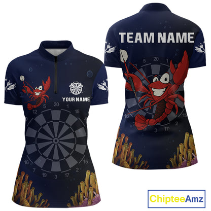 Maroon Lobster & Dartboard In The Ocean Women's Darts Shirt - Custom Name For Players NYN0523