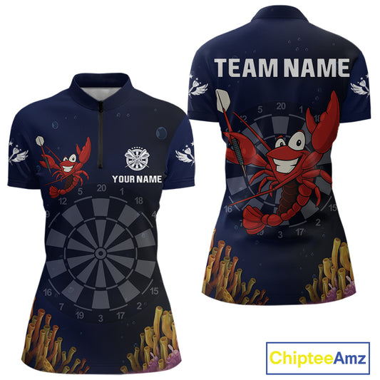 Maroon Lobster & Dartboard In The Ocean Women's Darts Shirt - Custom Name For Players NYN0523
