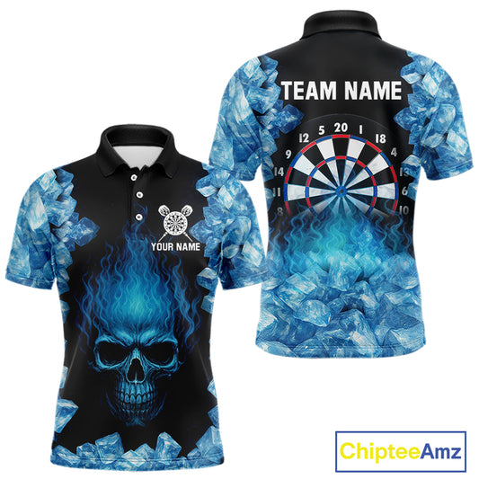 Ice Flame Skull & Dartboard Custom Darts Polo Shirt For Men - Darts Team Jersey NYN0743