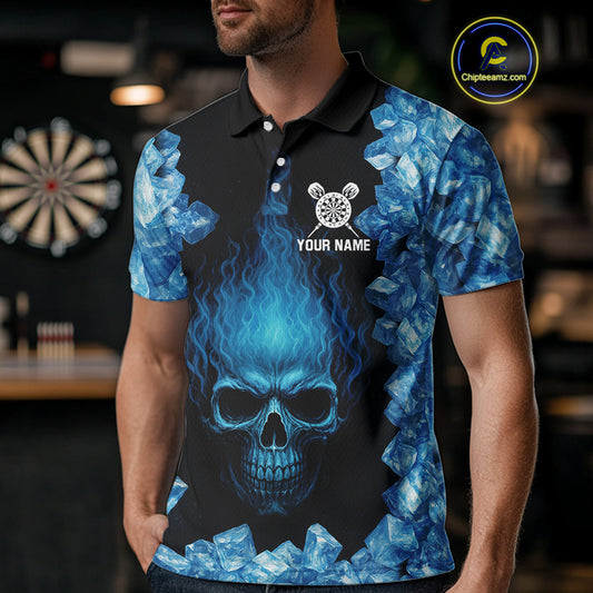 Ice Flame Skull & Dartboard Custom Darts Polo Shirt For Men - Darts Team Jersey NYN0743