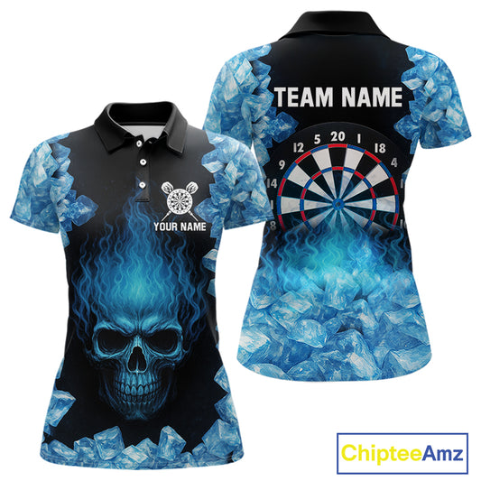Ice Flame Skull & Dartboard Custom Darts Polo Shirt For Women - Darts Team Jersey NYN0743