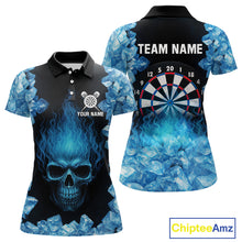 Load image into Gallery viewer, Ice Flame Skull &amp; Dartboard Custom Darts Polo Shirt For Women - Darts Team Jersey NYN0743