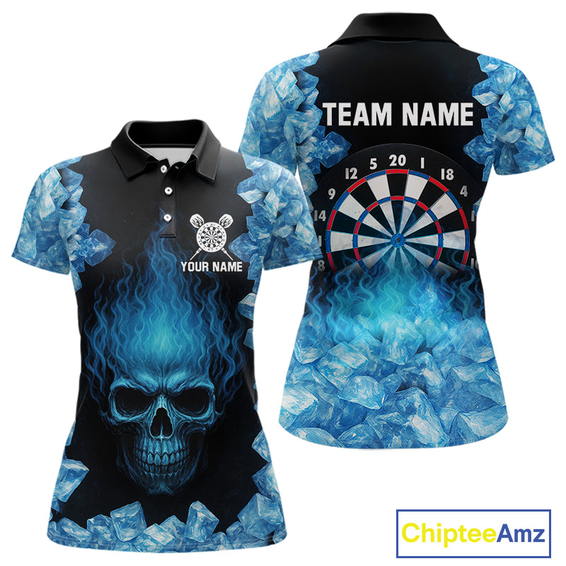 Ice Flame Skull & Dartboard Custom Darts Polo Shirt For Women - Darts Team Jersey NYN0743