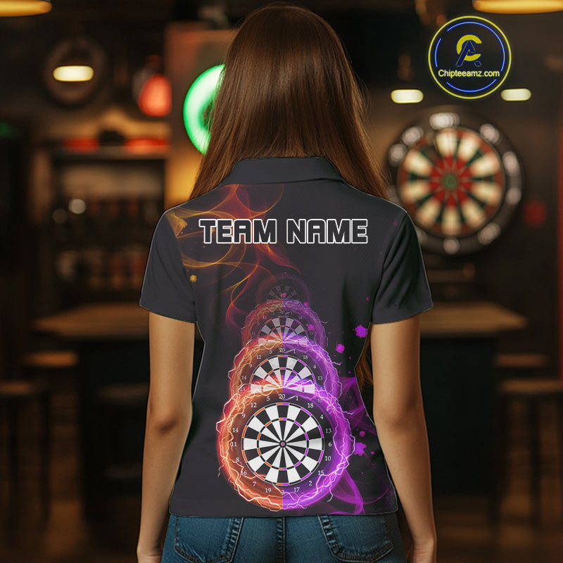 Custom Orange & Purple Lightning Dartboards Dart Shirt For Women, Colorful Dart Jersey NYN1043
