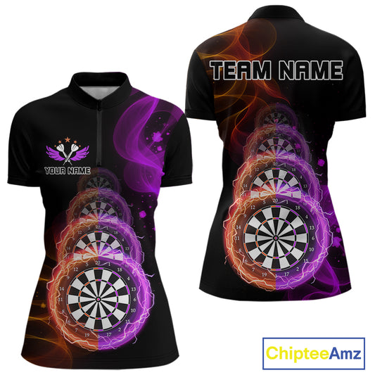 Custom Orange & Purple Lightning Dartboards Dart Shirt For Women, Colorful Dart Jersey NYN1043