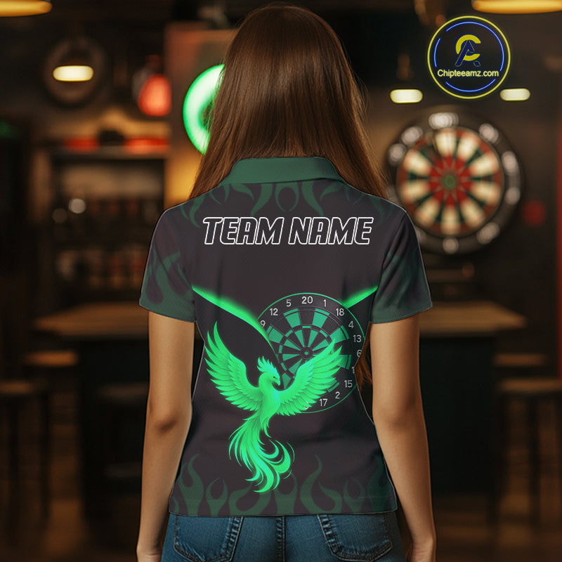 Custom Green Flames Phoenix Dartboards Darts Shirt For Women Outfits Phoenix Dart Jersey NYN1046