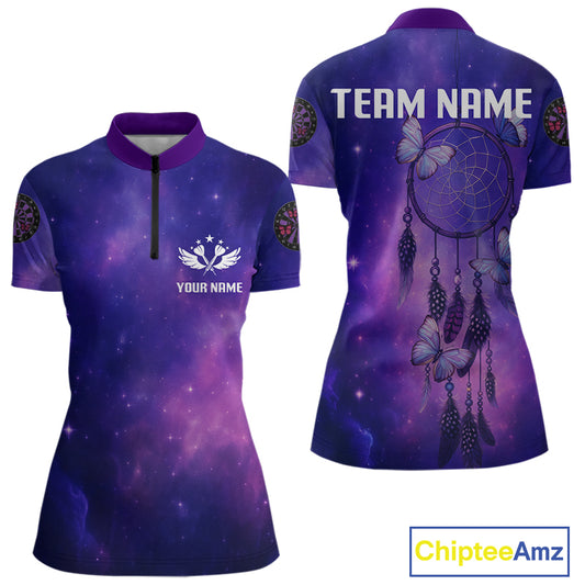 Galaxy Purple Dreamcatcher Butterfly Darts Shirt For Women - Custom Darts Jersey NYN0536