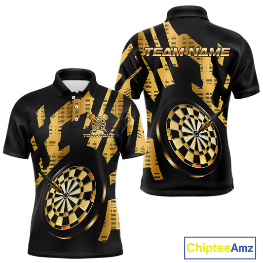 Gold Dartboard & Arrow Men's Darts Polo Shirt - Custom Name For Players NYN0747