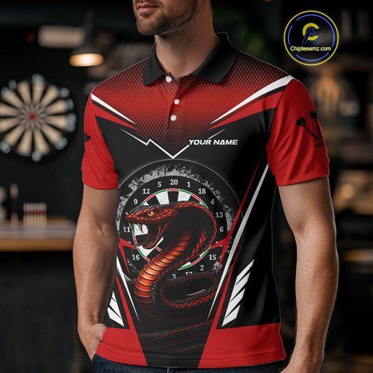 Maroon Cobra & Dartboard Men's Darts Polo Shirt - Custom Name For Darts Jersey NYN0752